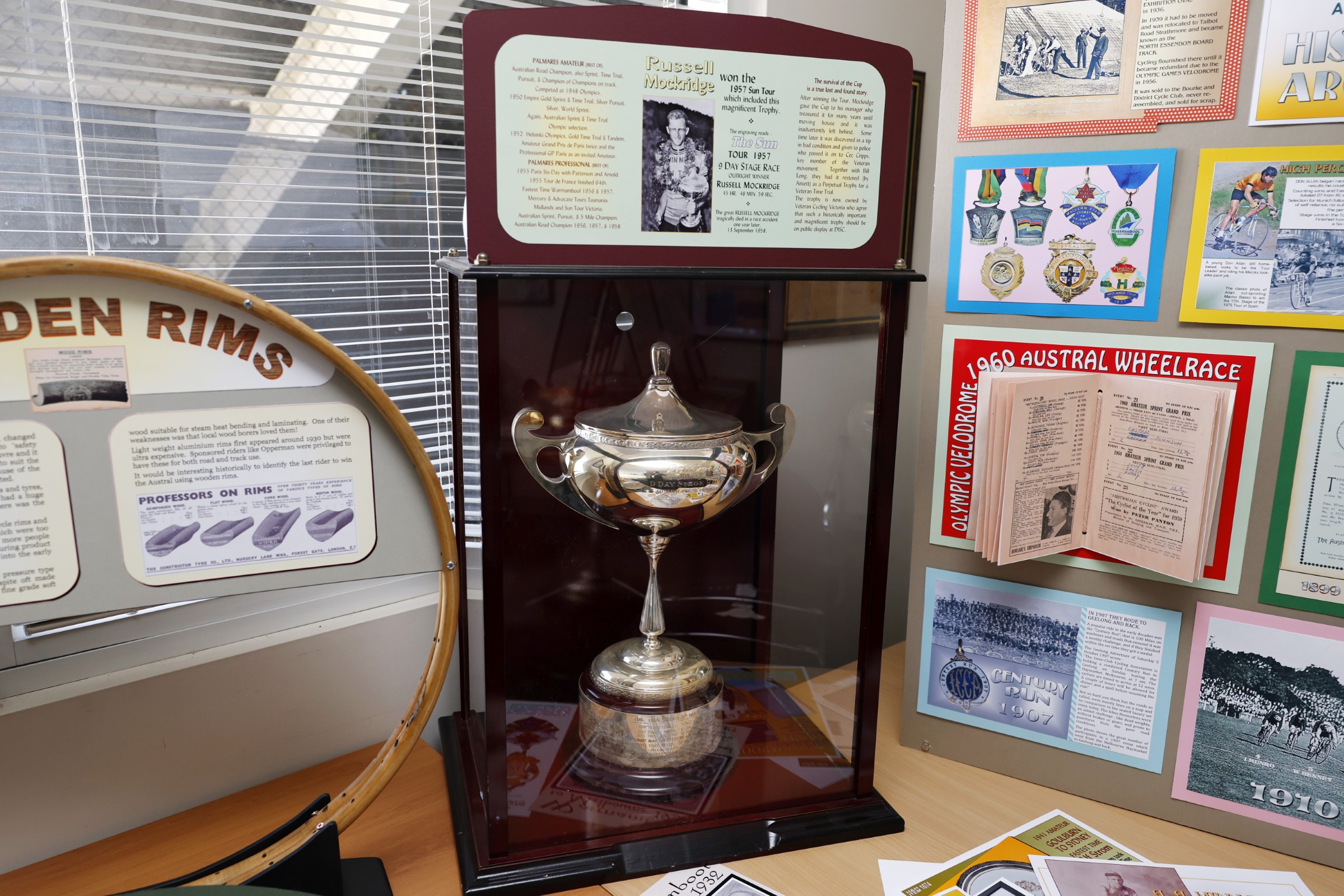 A trophy won by Russell Mockridge from the 1957 Sun Tour, part of the AusCycling Victorian History Archive managed by the AusCycling History and Heritage Victorian sub-committee